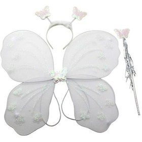 Resim Niyet - Beyaz - Kelebek Kanadı Taç - Asa Set - Kız Çocuğu Kostümü 