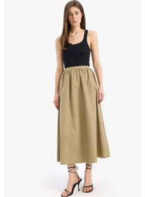 Resim DeFacto A Kesim Normal Bel Yarım Astar Poplin Midi Etek E8700AX25SPKH482 Haki 