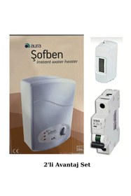 Resim Aura MicroControl Şofben Emniyetli Elektrikli (Montajsız) - Sigorta - Boncuklu Duş Başlığı 