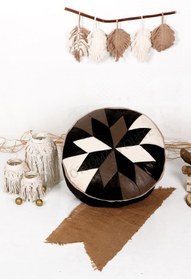 Resim Ottoman Pouffe İskandinav El Yapımı Hakiki Kuzu Derisi Bohem Bahçe Balkon Bungalov Puf Minder 60x30cm(DOLGUSUZ) 
