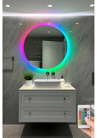 Resim 70 Cm Yuvarlak Led Işıklı Banyo Aynası Banyo, Antre, Yatak Odası Ve Makyaj Çok Renkli 