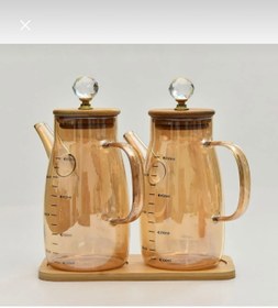 Resim Daisy 2 Adet 650ml Bambu Kapaklı Vakumlu Borosilikat Yağdanlık (Bambu Altlığı Sete Dahil) 