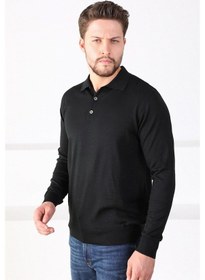 Resim Ferraro Siyah Polo Yaka Superfine Erkek Triko Kazak Siyah 