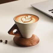 Resim 1 adet 250ml Kalın El Yapımı Seramik Kahve Fincanı, Büyük Dökme Ağzı ve Huni Şeklinde ile Gerçek Ahşap Tutacaklı, Yüksek Kaliteli Ev Ofis Kafe Kullanımına Uygun Hediye Olarak Uygundur 