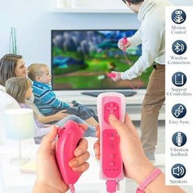 Resim YOVONAZE Nintendo Wii Denetleyici, Nunchuck ile Wii Remote ve Nunchuck Denetleyicisi ile Uyumlu Silikon Kılıf ve Wii ve Wii U için Bilek Kayışı ile 2 AA Pil Dahil (Pembe) 