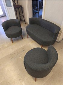 Resim Azra Mobilya Sydney Çay Seti Koltuk Takımı Keten Kumaş 2+1+1 Ceviz Ayak Modern Salon & Ofis Takımı Füme Koyu Gri 