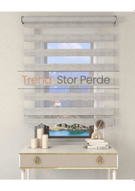 Resim Gri Bambu Boncuklu Zebra Stor Güneşlik Perde Opak Gri 