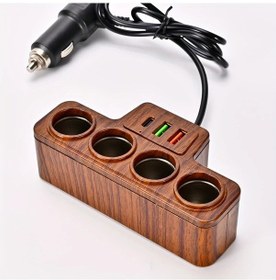 Resim Boatshop1 Gyıoeupt 7 Li 1 Arada Araç Şarj Cihazı Ahşap Tahıl Rengi Type C Ve Çift Usb Hızlı Şarj 12v 24v Modelleri İçin 