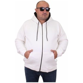 Resim Mocgrande Büyük Beden Unisex Kapüşonlu 3Ip Sweat 11701 Ekru-Ekru 