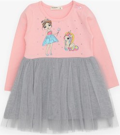 Resim Breeze Kız Çocuk Uzun Kollu Elbise Unicorn Baskılı 2-6 Yaş, Pudra-pudra Pudra 
