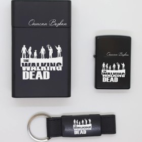 Resim Ada Lazer Kişiye Özel The Walking Dead Metal Sigara Kutusu, Zippo Çakmak ve Anahtarlık Seti 