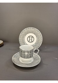 Resim River World 12 Parça 6 Kişilik Porselen Türk Kahvesi Fincan Takımı Hny Gri Serisi Çok Renkli 