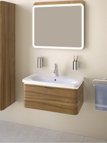 Resim Nest Trendy 5686b003-1072 Tezgah Lavabo, 80 Cm, Beyaz Açık Ceviz 