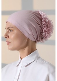 Resim Kadın Fırfırlı Güpürlü Tesettür Topuz Bone - Pembe Pembe 
