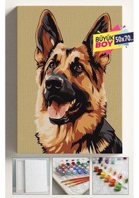 Resim Sayılarla Boyama Seti Numaralı Tuval Fırça Boya Dahil Kasnaklı Set 50x70 Cm - Alman Köpeği 