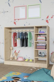 Resim QUZU HOME Montessori Çocuk Bebek Eğitici Açık Askılı Elbise Dolabı-gardırobu 