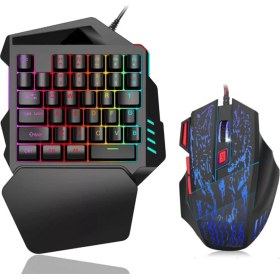 Resim Mini Tek Elle Oyun Klavyesi Mekanik RGB Led Arkadan Aydınlatmalı USB Kablolu 35 Tuşlu Fare (Yurt Dışından) 
