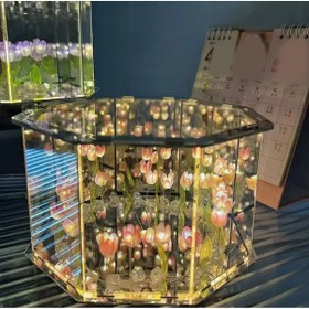 Resim BGA Gül Lale Çiçek Aynalı Led Gece Lamba Masa Üstü Led Gül Çiçek Lamba 15x10cm Pil Dahil 