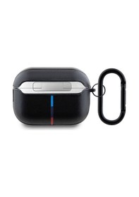 Resim Airpods Pro 2 Uyumlu Kılıf Bmw Lisanslı Pu Deri Tasarımlı 3 Renk Çizgili Çift Metal Logolu Siyah 