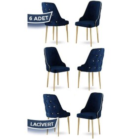 Resim Canisa Krax Serisi, 1.sınıf Babyface Kumaş Mutfak Sandalyesi, Gold Metal Ayak, 6 Adet Lacivert Sandalye Sandalye Lacivert Ayaklar Gold 