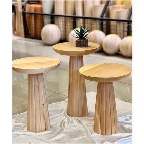 Resim Simillo Home & Living Ahşap 3’lü Set Mantar Yan Sehpa Modern Fiskos 