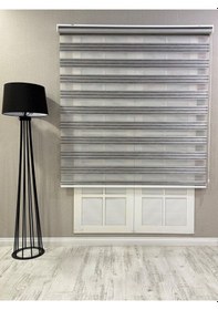 Resim Zebra Stor Perde Dar Plise Güneşlik Antrasit Gri Çizgili Antrasit Gri 