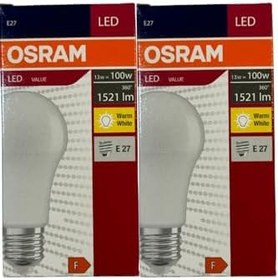 Resim Osram LED Ampul, E27 Duy, 13W (100W), 2700K Sarı Işık, Enerji Tasarruflu, 2 Adet 