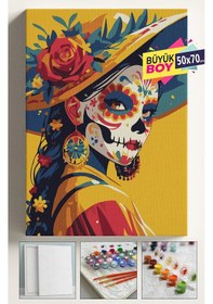Resim Sayılarla Boyama Seti Numaralı Tuval Fırça Boya Dahil Kasnaklı Set 50x70 Cm - Dövmeli Kadın 