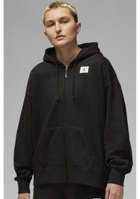 Resim Nike Jordan Flight Full Zip Oversize Hoodie Kadın Oversize Kapüşonlu Sweatshirt Siyah Siyah 