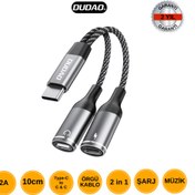 Resim DUDAO L13C+ 2'si 1 Arada Type-C Dönüştürücü - Şarj ve Müzik, 2A Örgü Kablo (10cm) 