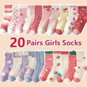 Resim 20 Çift Kız Çocuk Karikatür Çorapları - Kalp, Çiçek, Tavşan ve Çilek Desenleri, Sonbahar Kış Sıcaklığı için Yumuşak Polyester Örgü Orta-Baldır Uzun Çoraplar, Günlük Giyim & Özel Günler İçin Sevimli Oyuncağı Desenler, Şirin Gençlik Çorapları, Renkli Gençlik Çorapları, Rahat Uyumlu Çoraplar 