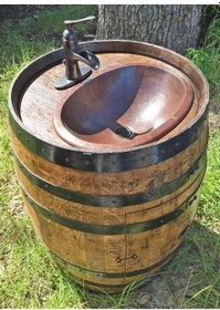 Resim Masifart Şarap Fıçısından Bakır Lavabolu Dolap 