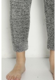 Resim Cepli Lüx Pofuduk Polar Kışlık Pijama Altı Pofcepli Gri 