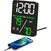 Resim Termo-Higrometreli Dijital LED Alarm Saati, Çift Alarm, Snooze, Tarih & Yıl Göstergesi, 12/24 Saat Geçiş, Hafta Günleri, DST, Otomatik Parlaklık Ayarı (3 Seviye), USB Çıkışı (5V1A) 