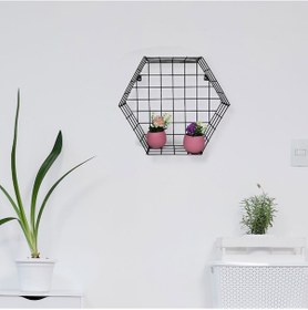 Resim Wessdizayn Altıgen Metal Duvar Rafı Kafes Telli Dekoratif Çiçeklik Wd-09 