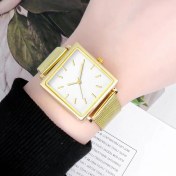 Resim Hanyang Altın Beyaz Lüks Bilezik Izle Kadınlar Bayanlar Için Gül Altın Kare Kuvars Izle Minimalist Analog Kuvars Kadın Elbise Izle Relogio Mujer (Yurt Dışından) 