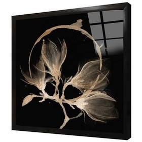 Resim Siyah Zeminde Altın Çiçek Çerçeveli Cam Tablo-171951 