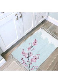 Resim Banyo Halısı Dijital Baskılı Banyo Paspası 50x80 Polyester Kaymaz Tabanlı Duş Paspası Sakura Beyaz - Siyah 