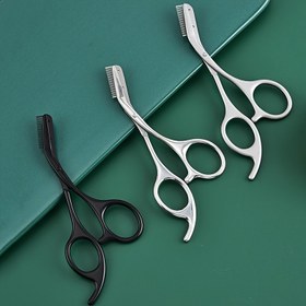 Resim Çift taraflı hassas kırpma ve şekillendirme aracı, keskin kenarlar, çizilmez ve kullanımı kolay, ergonomik tasarım - Kokusuz güzellik bakım hediyesi olan ambidextrous paslanmaz çelik kaş makası 