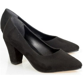 Resim Siyah Süet Kısa Topuk Stiletto Siyah 