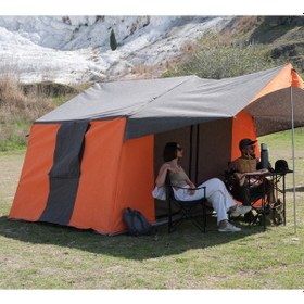 Resim Oba Çadır - 2 Oda + Mutfaklı Kamp Çadırı 4-6 Kişilik Kapı Sineklikli Turuncu - Gri 