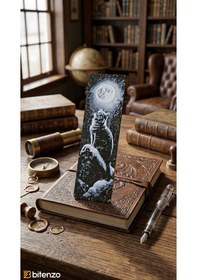 Resim Dolunay Altında Kedi Tasarım Kabartma Dokulu Kitap Ayracı - Gece Manzaralı Şık Kitap Aksesuarı 
