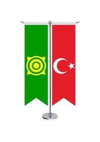 Resim Hakasya Bayrağı Ve Türkiye - Kırlangıç - Saten T Direk 2li Masa Bayrağı 1 