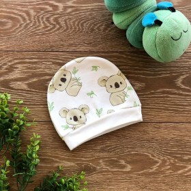 Resim Renkli Puset Koala Desenli Puset Penye Bebek Şapka Ekru Kız Çocuk İçin Rahat Tasarım 
