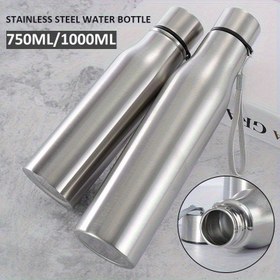 Resim 1 adet, 750Ml/1000Ml Basit Paslanmaz Çelik Taşınabilir Büyük Kapasiteli Spor Su Şişesi Yürüyüş ve Seyahat İçin Uygun 