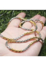 Resim Gold&gümüş Mixli 1.sınıf Örme Çelik Unisex Kolye Ve Bileklik Set 