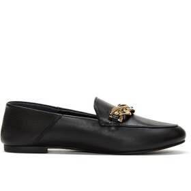 Resim Women's Black Leather Masculine Loafer 