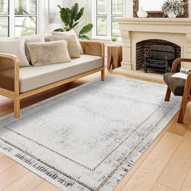 Resim Gri Geometrik Modern Geometrik Etnik Eskitme Desenli Boho Makinada Yıkanabilir Hafif Hav Toz Vermez Leke Tutmaz Kaymaz Taban Dijital Makine Baskı Halı Oturma Odası Salon Yolluk Koridor Mutfak Halısı 