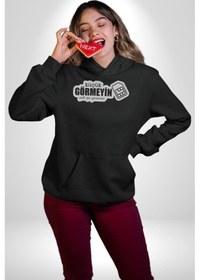 Resim Küçük Görmeyin Çok İşe Yararım Sim Kart Yazılı Kadın Erkek Siyah Kapüşonlu Sweatshirt Hoodie Siyah 