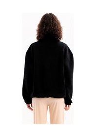 Resim Justever Oversize Fit Dik Yaka Yarı Fermuarlı Şardonlu Siyah Kadın Sweatshirt - Cass Siyah 